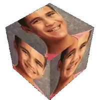 a picture of a boy with braces on his teeth is on a cube