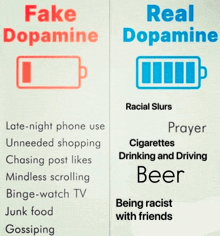 a poster showing fake and real dopamine with examples