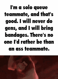 a man is standing in front of a sign that says i 'm a solo queue teammate