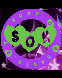 a purple circle with a green heart that says soa