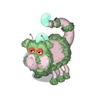 a cartoon drawing of a purple and green monster with a bubble on its head