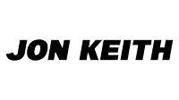 a logo for jon keith with a splash of blue and purple paint