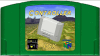 a green nintendo 64 controller pak with a white controller on it
