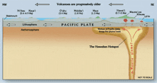 a diagram of the hawaiian hotspot shows that it is progressively older than the pacific plate