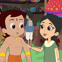 a boy and a girl are standing next to each other in a cartoon