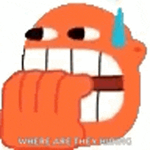a cartoon character is crying and holding a piece of wood in his mouth .