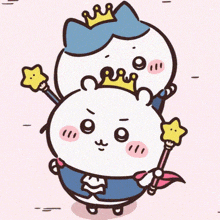 a couple of cartoon characters wearing crowns and wands