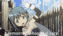 a cartoon of a girl with the words haemorroids hospital care