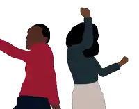 a man and a woman dancing with their arms in the air