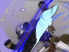 a purple and blue drawing of a person with the word esp on the bottom