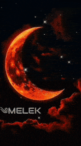 a picture of a woman in front of a crescent moon with melek written on the bottom right