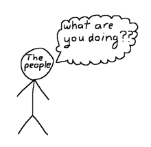 a stick figure with a speech bubble that says what are you doing