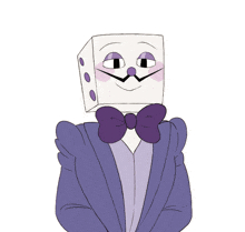 a cartoon character wearing a purple suit and bow tie