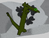 a cartoon of a green lizard with a green eye