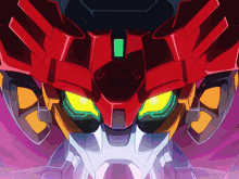 a close up of a robot 's head with a green light on the top