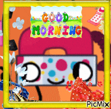 a picture of a robot that says good morning on it