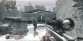 a video game is being played with a sniper aiming at someone with a sniper scope