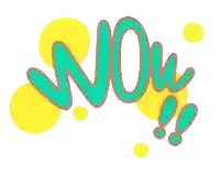 the word wow is surrounded by yellow circles and red exclamation points