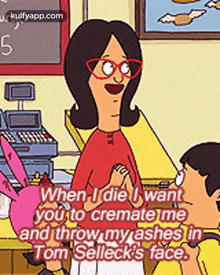 a cartoon of a woman talking to a boy in a restaurant .