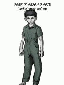 a drawing of a boy with the words baila si eres de cori levi dos puntos on the bottom
