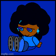 a pixel art drawing of a girl with a blue shirt and blue pants