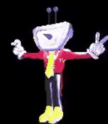 a cartoon character is giving the middle finger while standing on a black background .