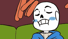 a cartoon of a skeleton sitting on a couch with carrots in the background