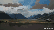 a painting of a mountain landscape is made in animotica