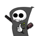 a grim reaper is giving a thumbs up sign .