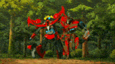 a painting of a robot flying through the air