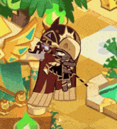 a cartoon character is wearing a red cape and holding a sword
