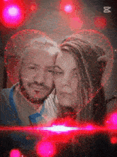 a man and a woman are surrounded by red hearts and the letters x