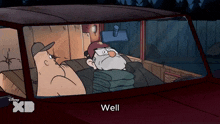 a disney xd cartoon shows a man sitting in a car