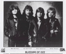 a black and white photo of the band blizzard of oz