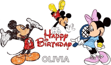 a picture of mickey mouse and minnie mouse with the name olivia on the bottom
