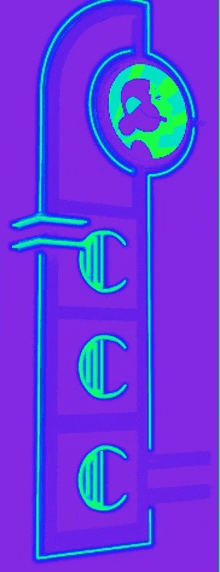 a purple background with a green circle and the letters c on it