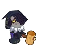 a cartoon character is holding a wooden hammer and a log .