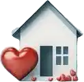 a house with a red heart in front of it