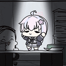 a cartoon of a girl with pink hair and a star on her head