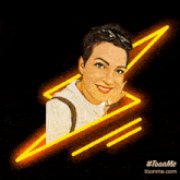 a picture of a woman with a lightning bolt behind her and the website toonme.com