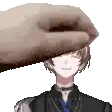 a pixel art of a person 's head being touched by a hand .