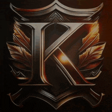 the letter k is surrounded by feathers and flames