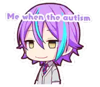 a cartoon of a boy with purple hair and the words me when the autism above him