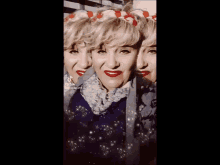 a woman with short blonde hair and red lipstick is smiling in a tik tok video