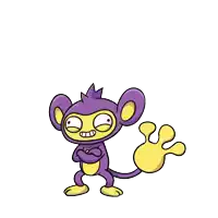 a purple monkey standing next to a yellow monster that says " sorry no "