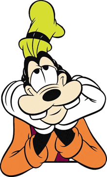 a goofy cartoon character with a yellow hat