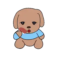 a cartoon dog wearing a blue shirt is eating a red object