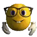 a yellow smiley face wearing glasses and gloves