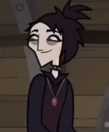 a cartoon character is wearing a necklace and a choker .