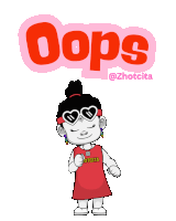 a cartoon of a girl wearing sunglasses and a shirt that says ' oops ' on it